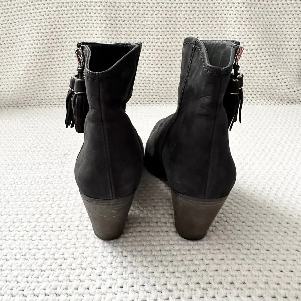 Stuart Weitzman Black Nubuck Prancing Heeled Western Zip Ankle Boots 8.5